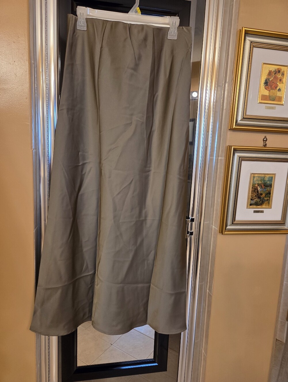A Line Satin Olive Green Skirt